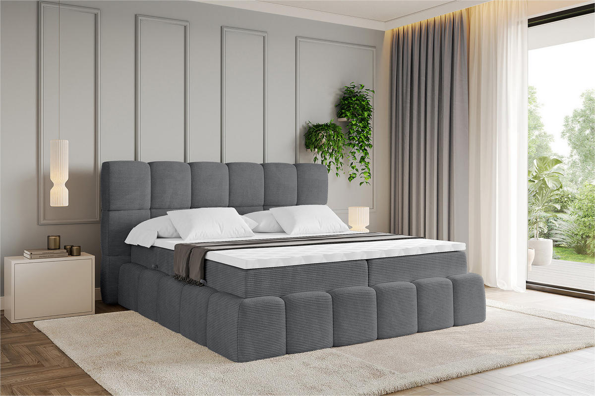 BOXBETT - AURI-H4 - 200x200 Dunkelgrau Cord - Graphitfarben, Holzwerkstoff (200/200cm) - ALTDECOR