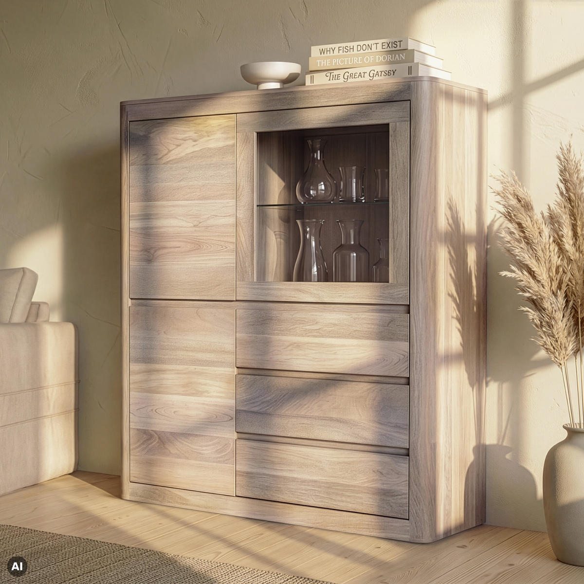 VITRINE Mango 109x40x145 weiß lackiert TORONTO #309 - Weiß, Holz (109/145/40cm) - Massivmoebel24