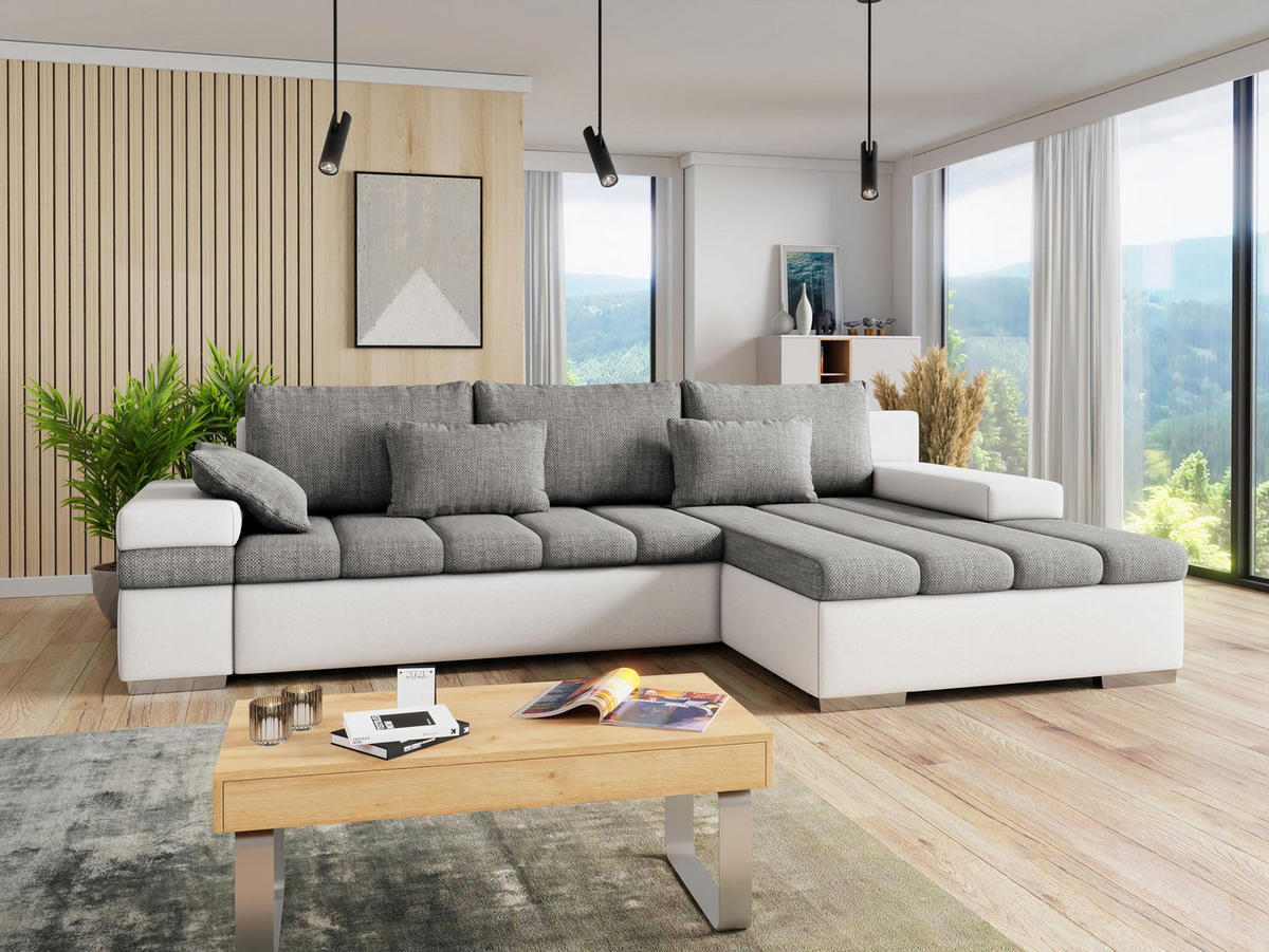 ECKSOFA Bangkok, Seite: Rechts - Silberfarben/Weiß, Holz/Textil (310/175cm) - MIRJAN24