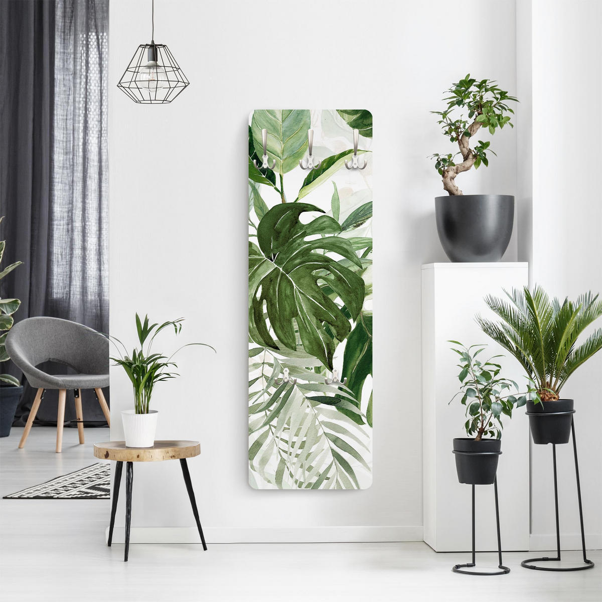 WANDGARDEROBE - Aquarell Tropisches Arrangement mit Monstera 34/105 cm - Grün, Holzwerkstoff (34/105/1.6cm) - Bilderwelten