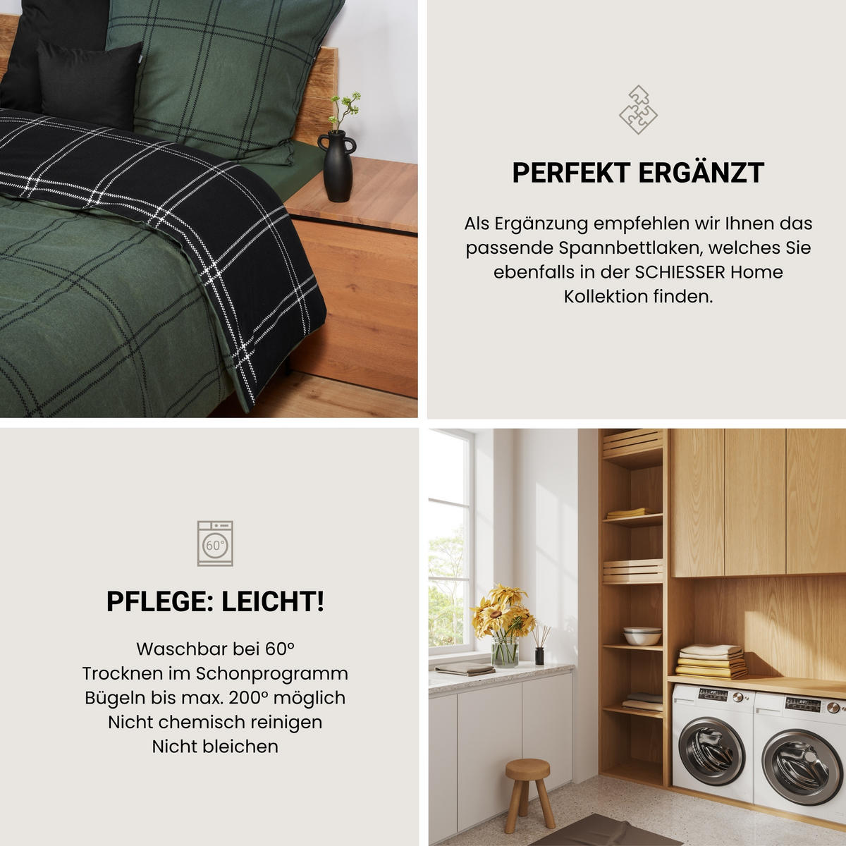 BETTWÄSCHESET Ellis - Feinbiber -2-teilig - 155 x 220 cm - Dunkelgrün - Dunkelgrün, Textil (155/220cm) - SCHIESSER