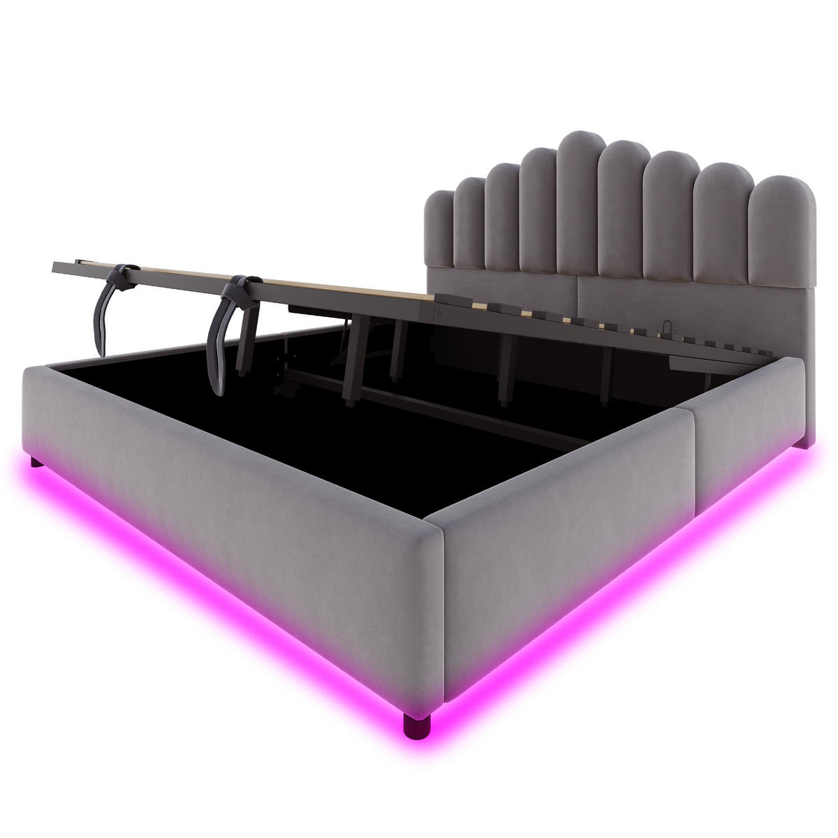 POLSTERBETT 180/200 mit Stauraum, LED-Lichtleiste und voluminösem gepolstertem Kopfteil in Grau - Grau, Holzwerkstoff/Textil (180/200cm) - EVRYAE
