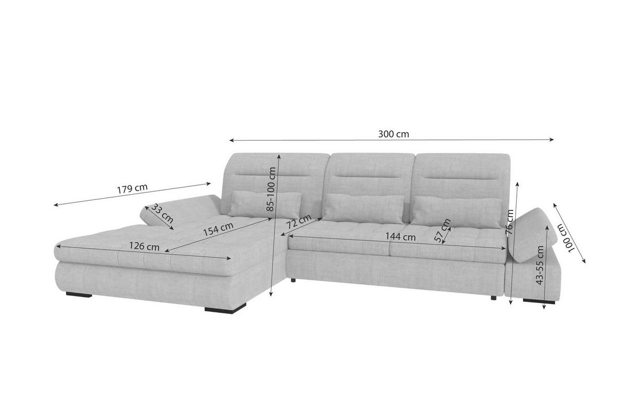ECKSOFA Toscana Plus Velours inkl. Schlaffunktion - Grau, Textil (179/300cm) - 99rooms