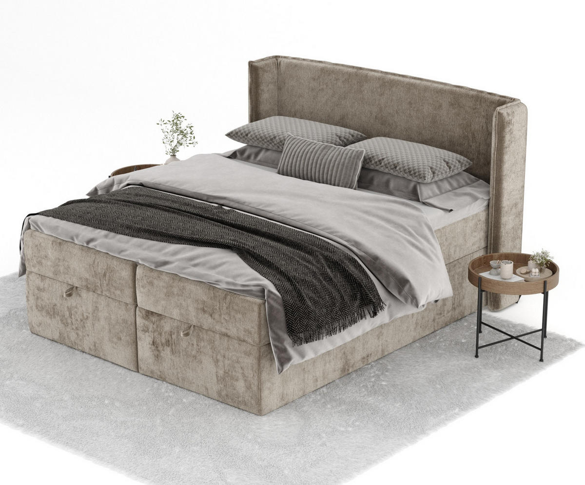 BOXBETT Passion Beige 180/200 cm mit Matratze und Topper - Beige/Schwarz, Holz/Holzwerkstoff (180/200cm) - Maison de Reve