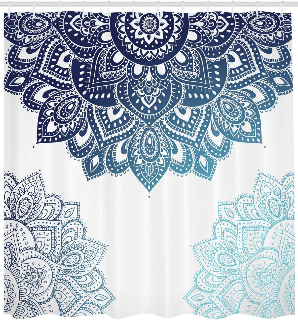 DUSCHVORHANG bunt Stoff Set Dekor Badezimmer mit Haken Blau Dunkelblau - Blau, Textil (180/180cm) - MCBOSON