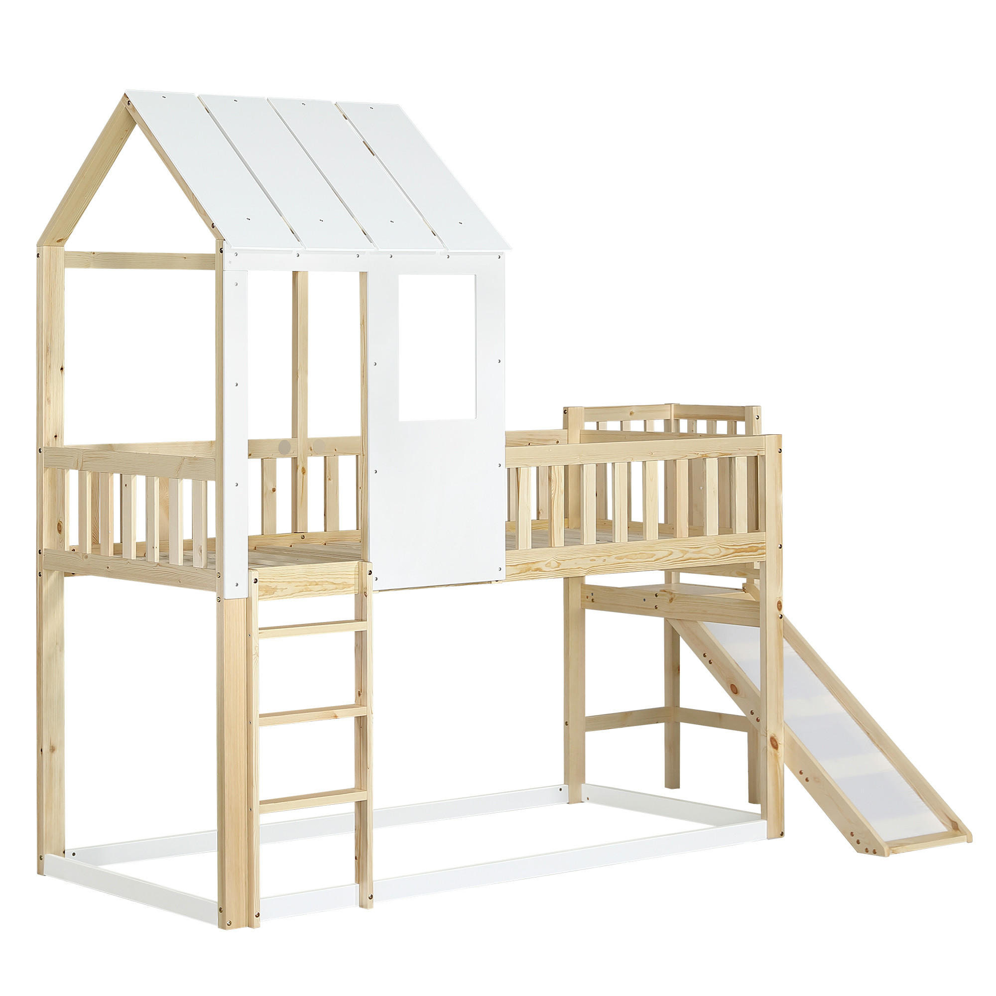 BETT Etagenbett mit Rutsche Natur/Weiß 90x200 cm - Naturfarben, Holz (90/200cm) - ComfortXL