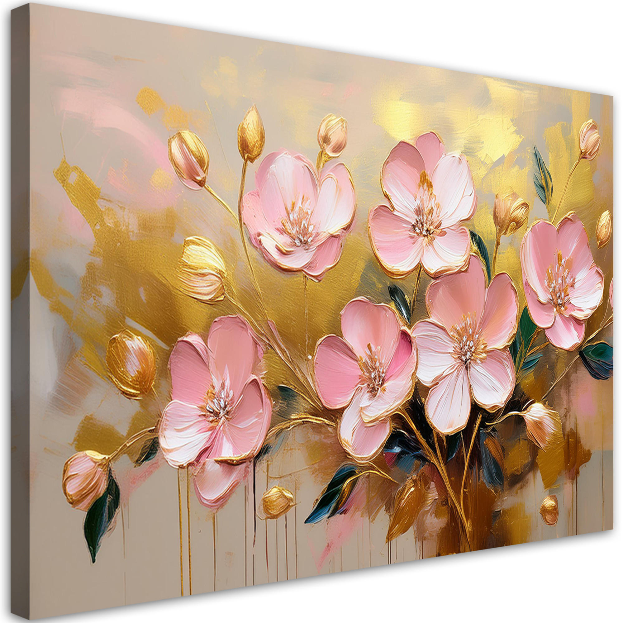 WANDBILD abstrakte blumen rosa glamour gold - Pink, Textil (60/40cm) - Feeby
