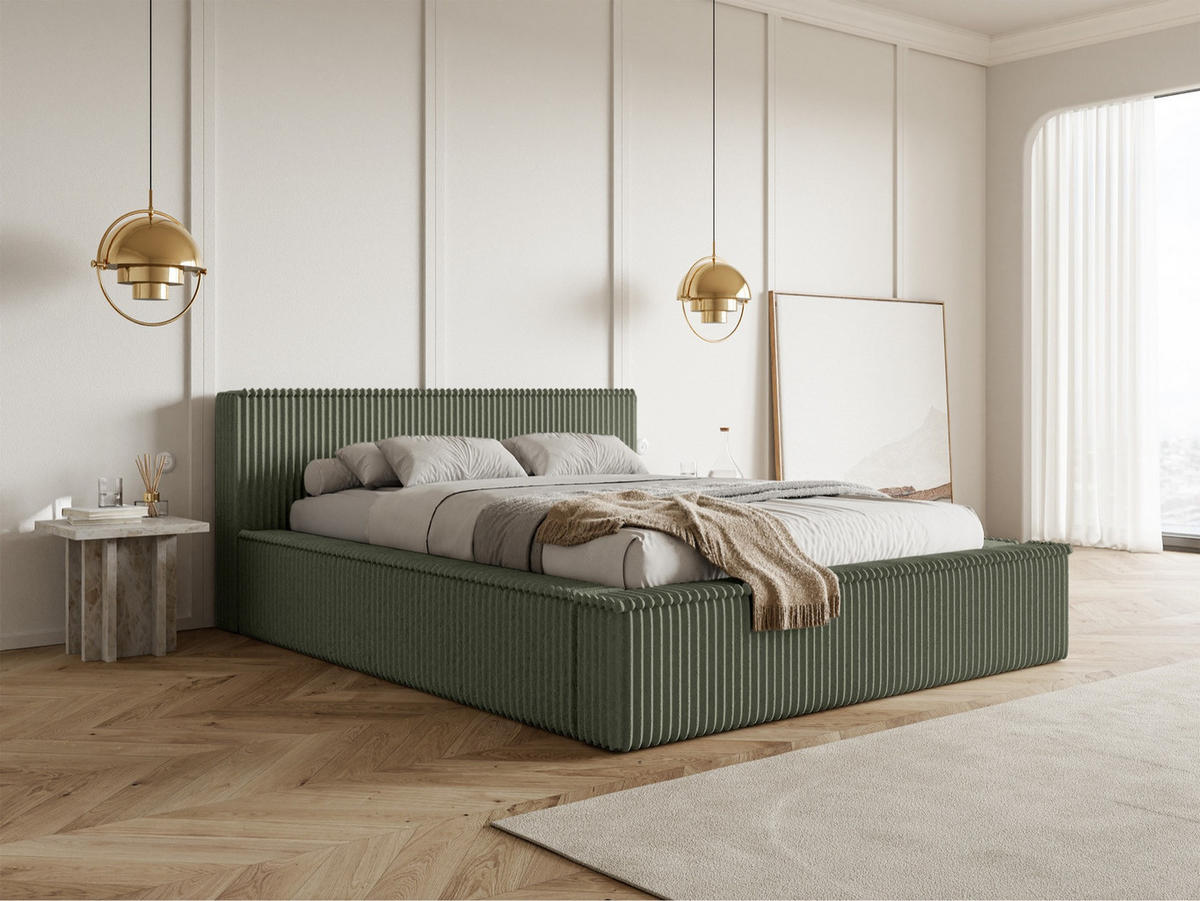 POLSTERBETT AFFOLIO Khaki 140x200 cm - Schwarz/Grün, Holz/Textil (140/200cm) - Selsey