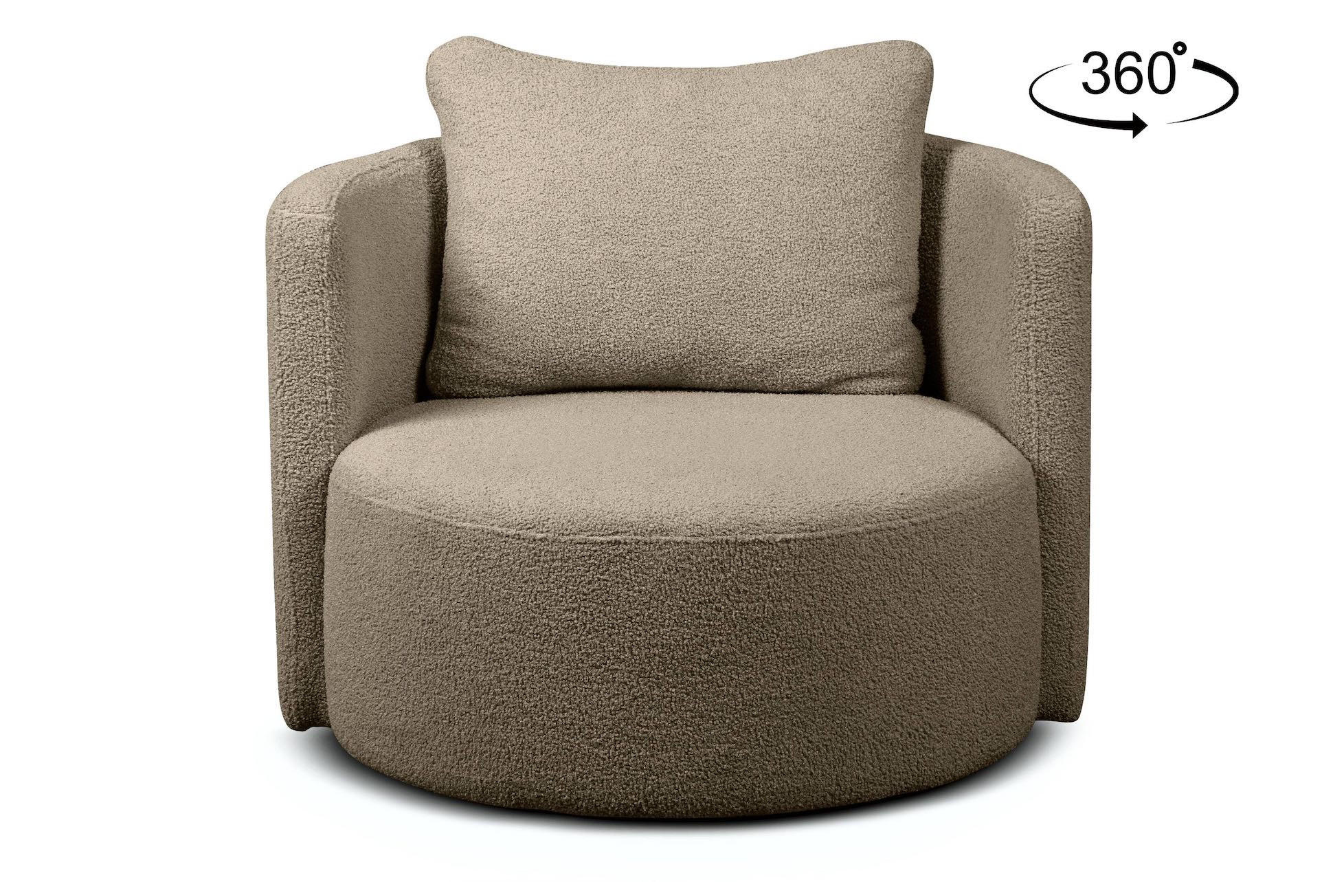 DREHSESSEL RAGGI 360° Drehfunktion mit inklusive dekorativem Kissen, Braun - Braun, Textil (92/75/94cm) - KONSIMO®