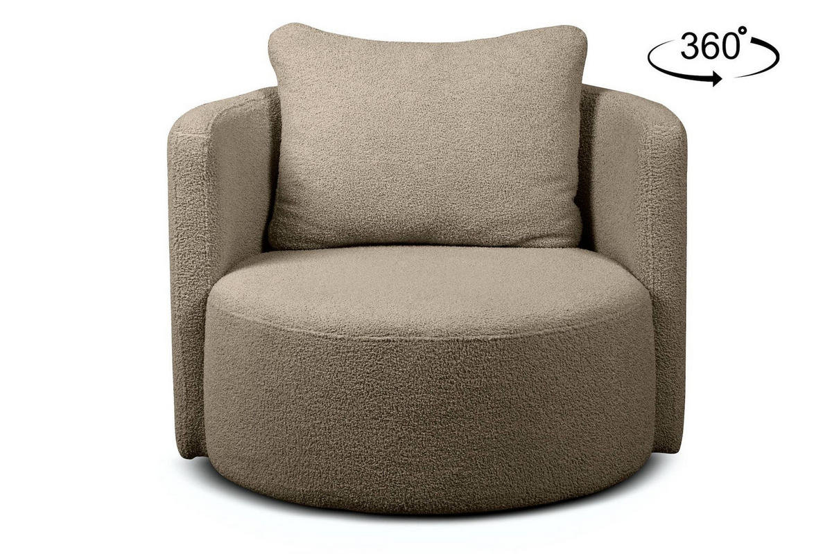 DREHSESSEL RAGGI 360° Drehfunktion mit inklusive dekorativem Kissen, Braun - Braun, Textil (92/75/94cm) - KONSIMO®