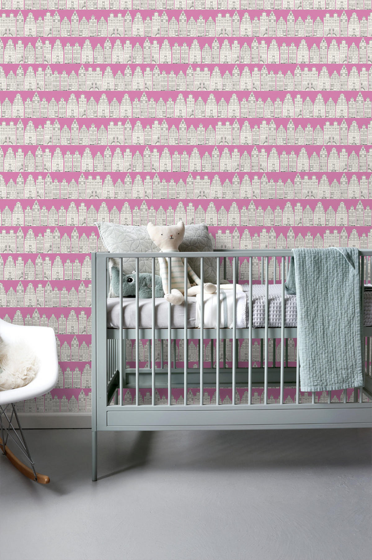 TAPETE Amsterdamer Grachtenhäuser 53 cm x 10.05 m - Pink, Papier (53/0.1cm) - ESTAhome