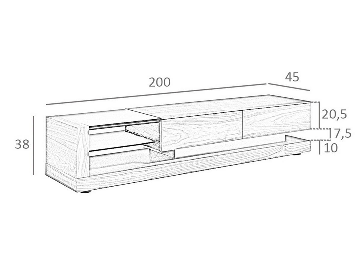 TV-ELEMENT Walnuss Schwarz 200/45/38 cm - Walnussfarben/Schwarz, Holz/Metall (200/38/45cm) - ANGEL CERDA
