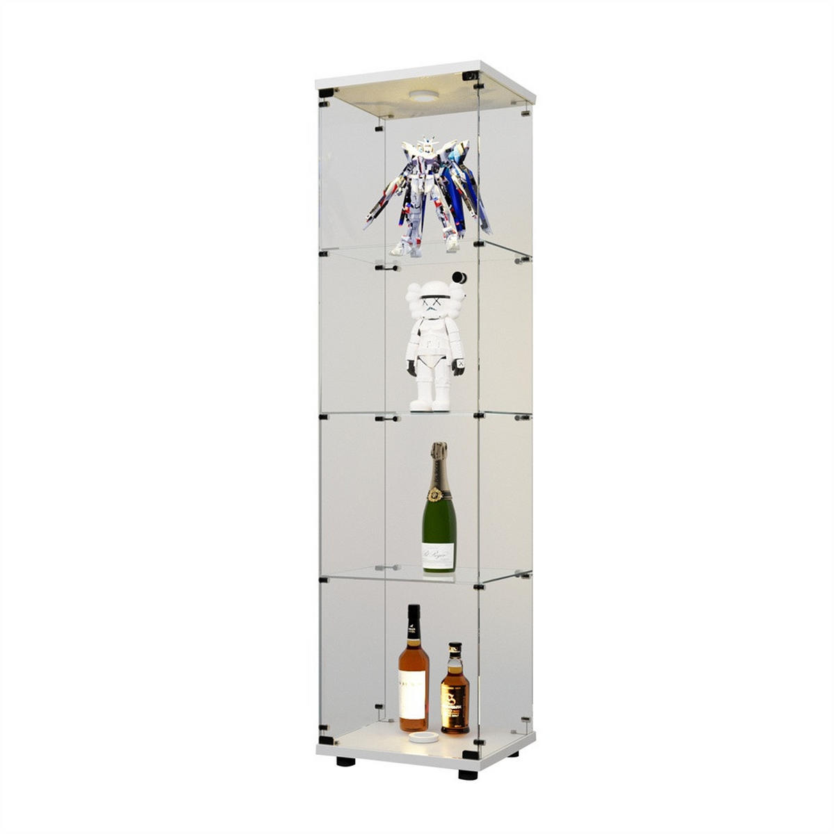 VITRINE mit LED Beleuchtung - Glaskvitrine mit 4 Ebenen und 1 Glastür - für Wohnzimmer und Büro - Weiß - Weiß, Glas (42.5/163.5/36.5cm) - DELFA