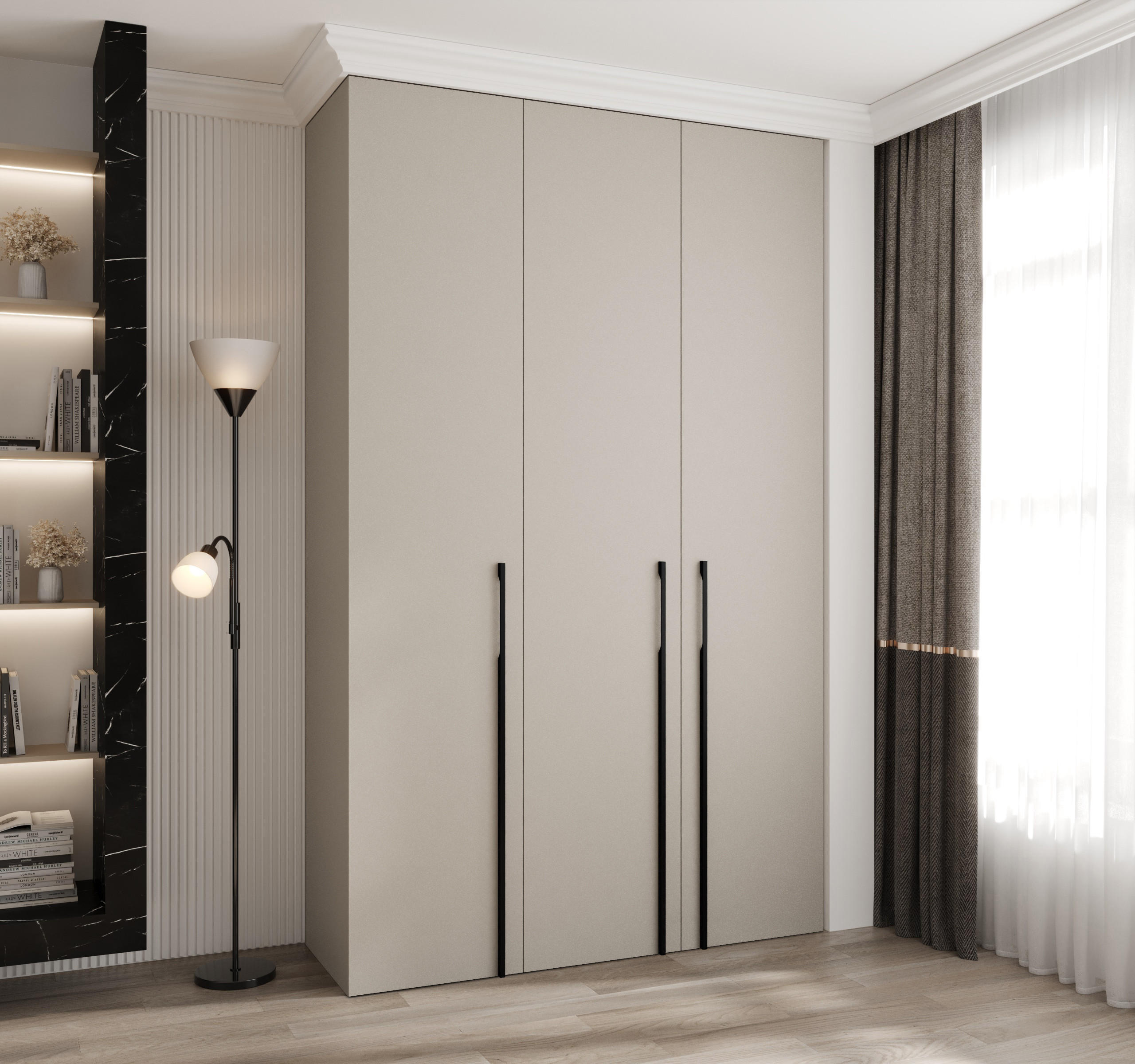 DREHTÜRENSCHRANK 245,5/150/40 3-türig - Kaschmir/Schwarz, Holz/Metall (150/245.5/40cm) - Abiks Möbel