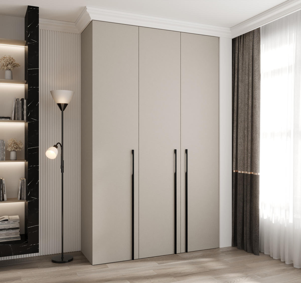 DREHTÜRENSCHRANK 245,5/150/50 3-türig - Kaschmir/Schwarz, Holz/Metall (150/245.5/50cm) - Abiks Möbel