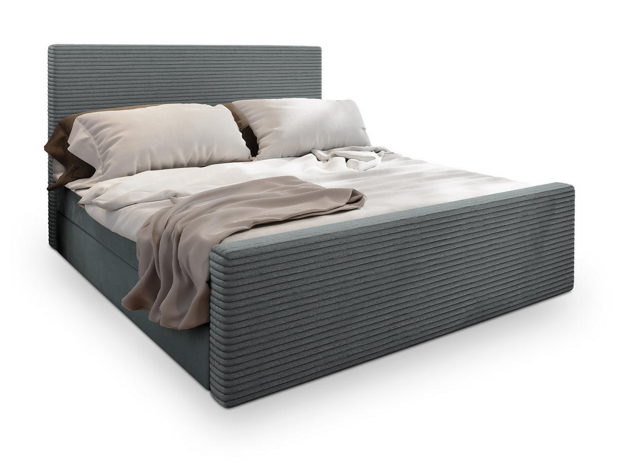 BOXBETT ALORIA 180x200 cm mit Matratze und Topper - Grau - Grau, Holz (180/200cm) - MASSENO