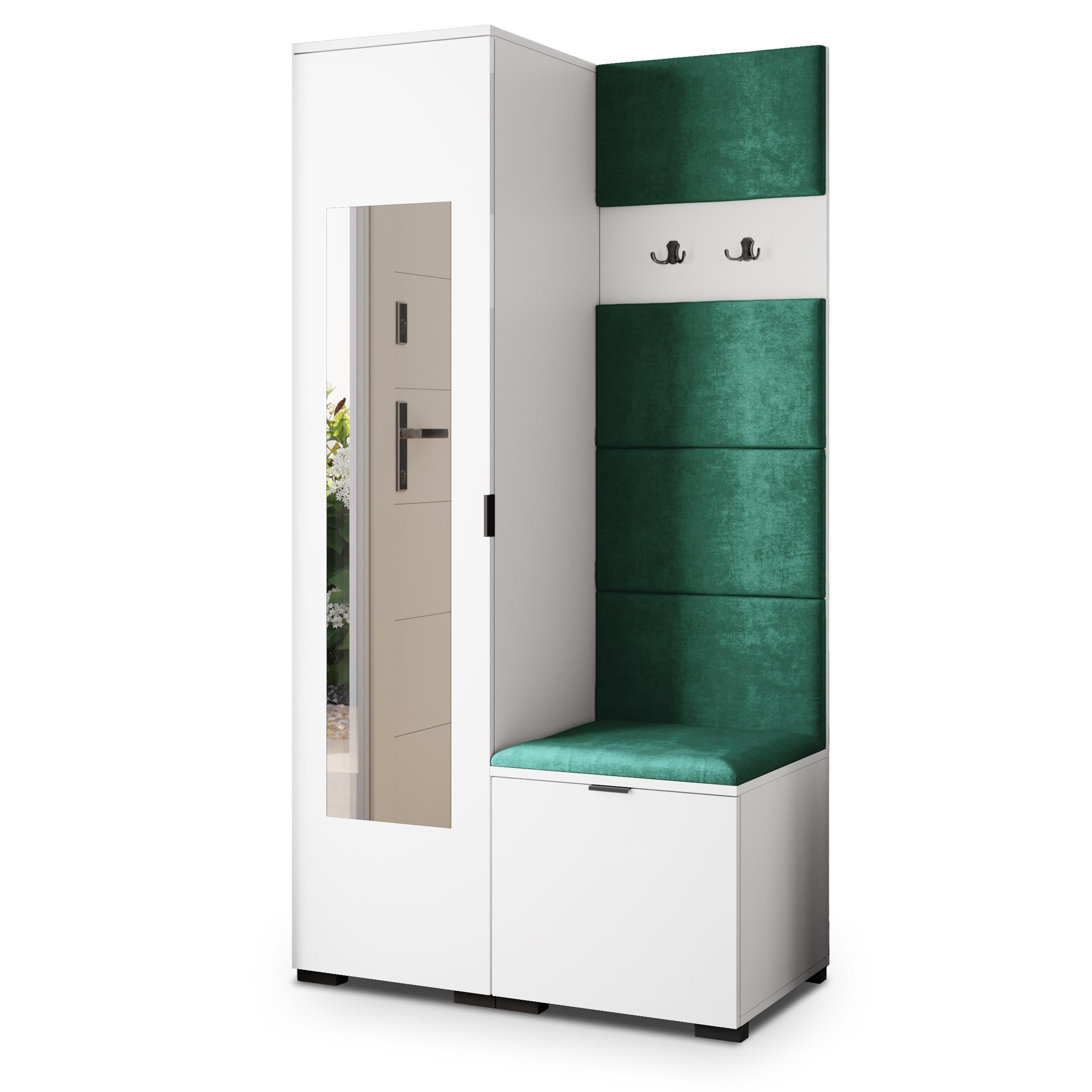 GARDEROBENSCHRANK VIRA 95/181/51 cm Modern Garderobe-Set Weiß - Weiß/Grün, Holzwerkstoff (95/181/51cm) - MASSENO