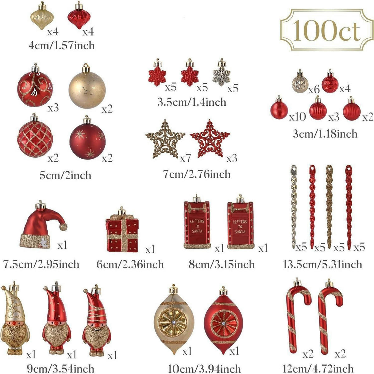 WEIHNACHTSKUGELN 100-teiliges Set Rot Gold - Multicolor, Kunststoff (24.5/6.7/34.2cm)