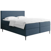 BOXBETT Alba Rise mit Bettkasten, Dunkelblau Chenille 140x200 cm – inkl. H4 Taschenfederkern Matratze & Foam Topper - Blau/Schwarz, Holz/Textil (140/200cm) - WFL GROUP