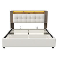 POLSTERBETT Samt 160x200 cm mit LED, Stauraum und Lattenrost Weiß - Weiß, Holzwerkstoff (160/200cm) - Novahome