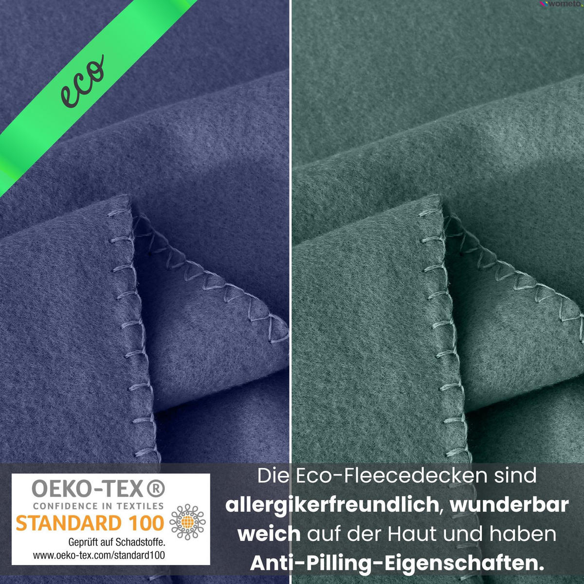 FLEECEDECKE eco-line dunkelgrün 130/160 cm aus 100% recyceltem Material Kettelrand Anti-Pilling - Dunkelgrün, Textil (130/160cm) - wometo