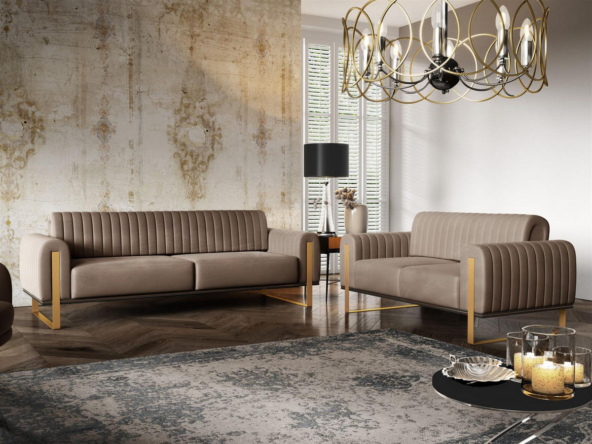 SOFASET Valerie 3-2 - Braun, Holzwerkstoff/Textil (228/79/90cm) - Fun Möbel