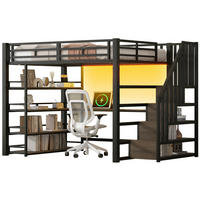HOCHBETT 140/200 cm aus Metall und MDF mit Schreibtisch, Treppe, LED-Licht und Stauraum Schwarz - Schwarz, Holzwerkstoff (140/200cm) - Modenvie