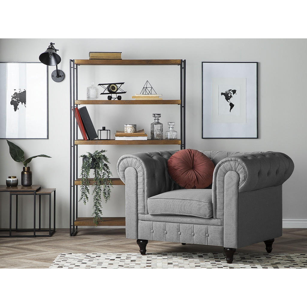 Thumbnail - Beliani Sessel, Dunkelbraun, Grau, Textil, 1-Sitzer, 112x79x85 cm, Wohnzimmer, Sessel, Chesterfield-Sessel