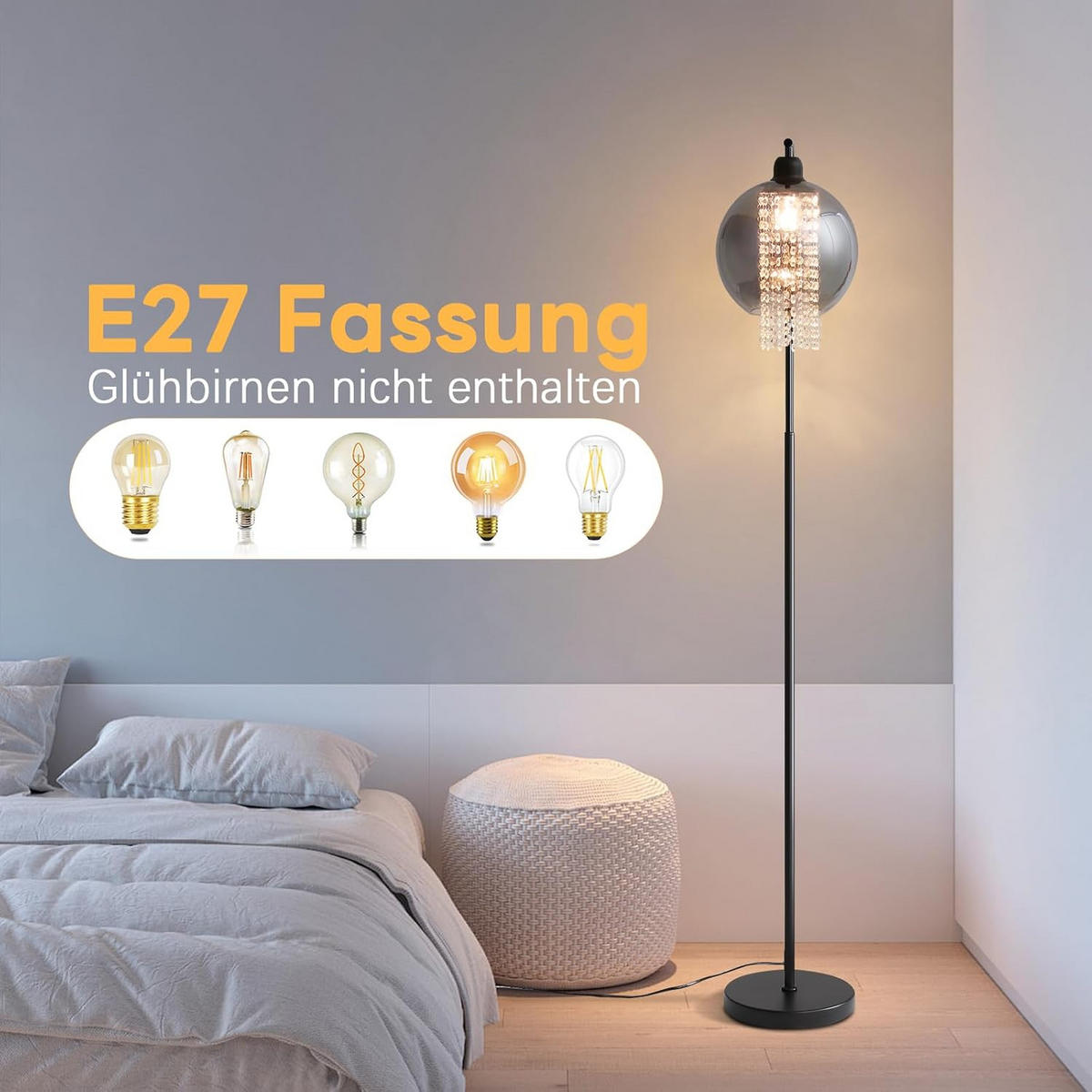STEHLAMPE Jyxqa 45.0/25.0/163.5 cm - Schwarz, Metall (45/25/163.5cm) - ZMH