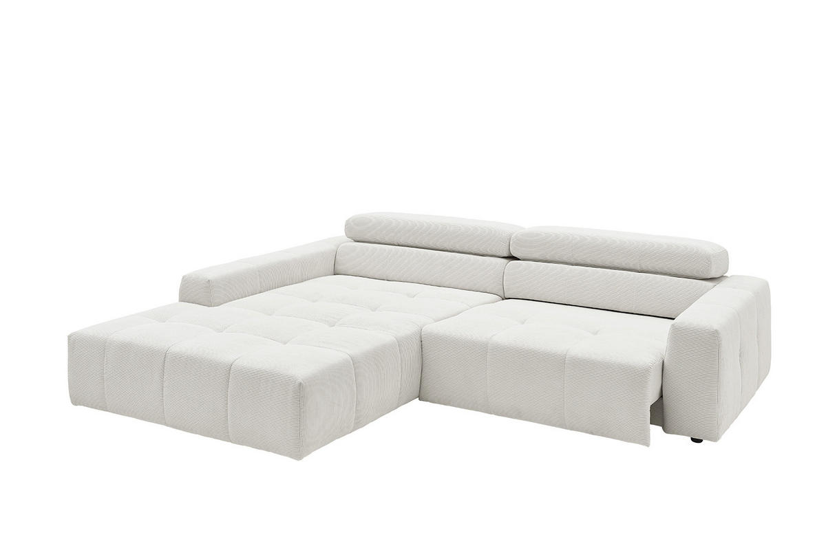 ECKSOFA MIT MOTORISCHEM SITZVORZUG RENO Weiß Cord - Schwarz/Weiß, Kunststoff/Textil (258/217cm) - KAWOLA