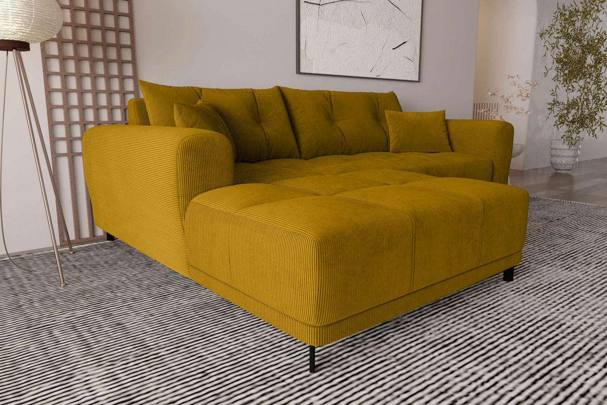 ECKSOFA Massimo Cordstoff Goldfarben inkl. Schlaffunktion Links - Goldfarben/Schwarz, Textil/Metall (246/177cm) - 99rooms