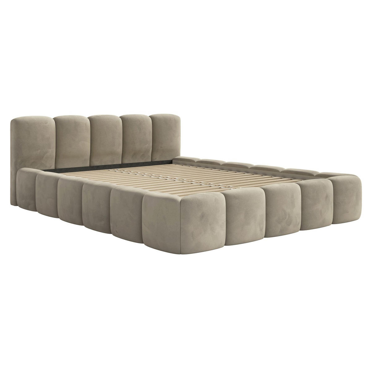 POLSTERBETT Cloudy Low Graubeige Samtbezug 200x200 - Taupe, Textil (200/200cm) - Selsey