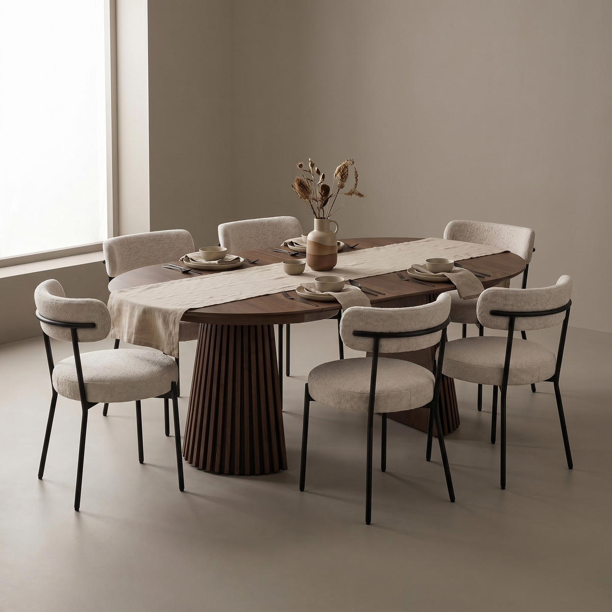 ESSGRUPPE 7-TLG. Tokyo Grau - Creme/Grau, Textil/Metall (120/75/120cm) - ebuy24
