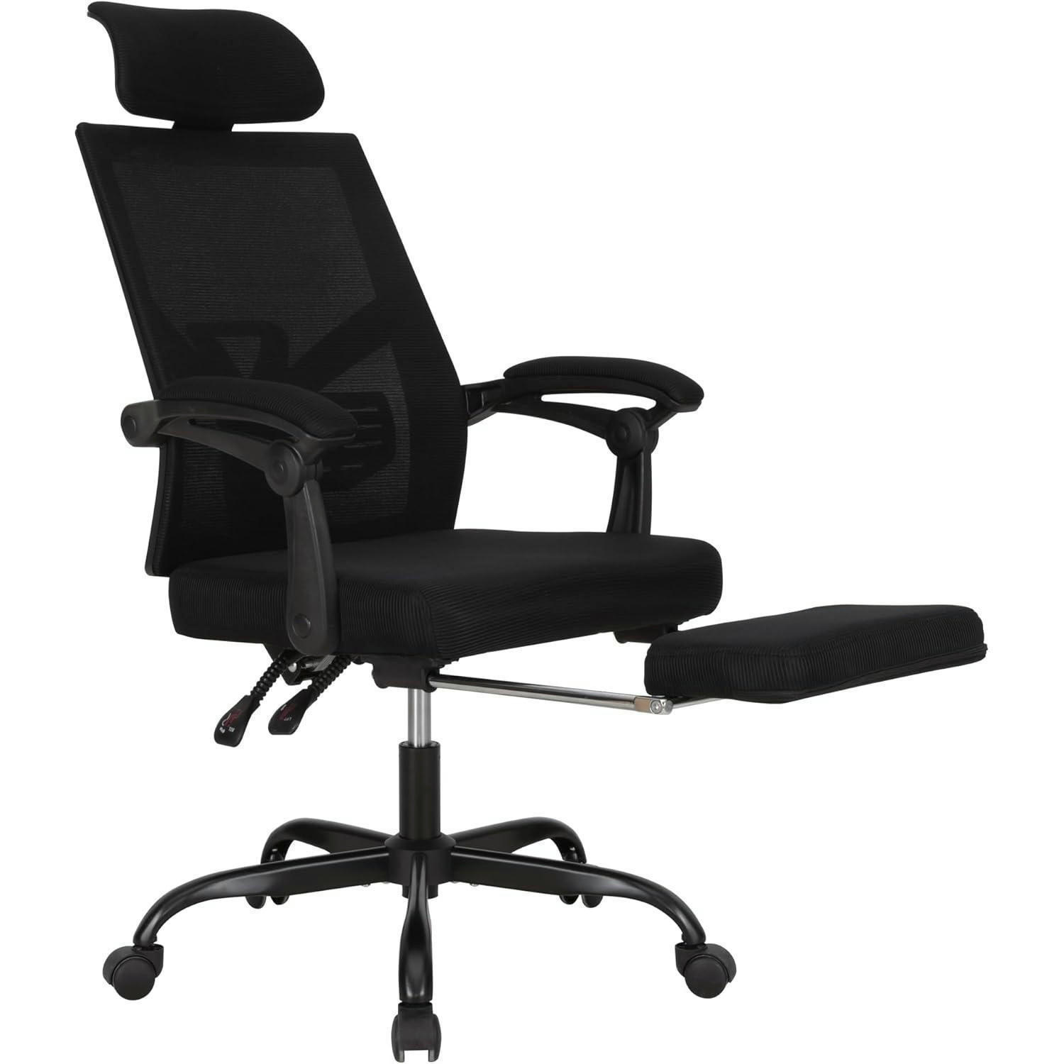 BÜROSTUHL mit Fußstütze und verstellbarer Kopfstütze Schwarz - Schwarz, Textil (64/117/64cm)