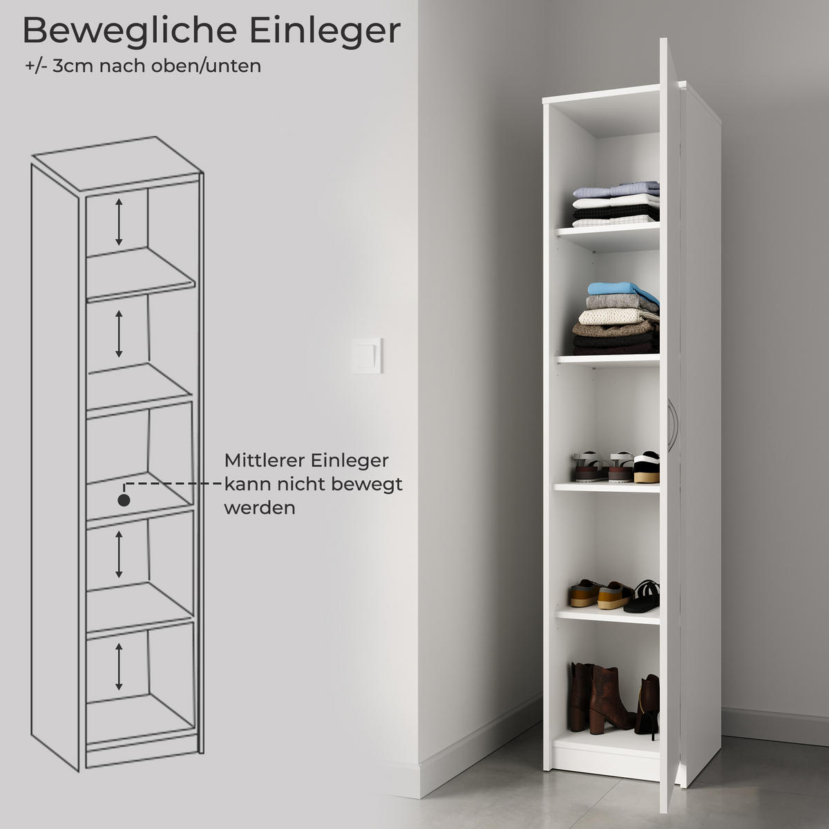 MEHRZWECKSCHRANK mit 4 Einlegeböden 50 cm Breite in weiß - Weiß, Holzwerkstoff (50/180/35cm) - Home Collective