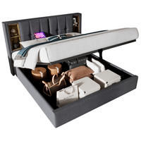 POLSTERBETT 160/200 cm Grau aus Baumwolle mit Stauraum, USB und kabellosem Laden - Grau, Textil (160/200cm) - OKMYHOME