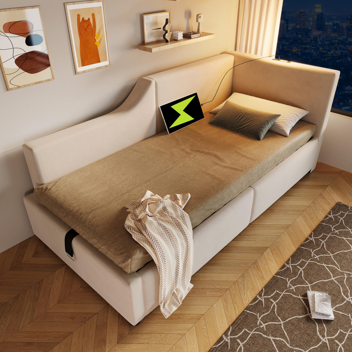 POLSTERBETT 90/200 cm Beige aus Samt mit Stauraum - Beige, Textil (90/200cm) - OKMYHOME