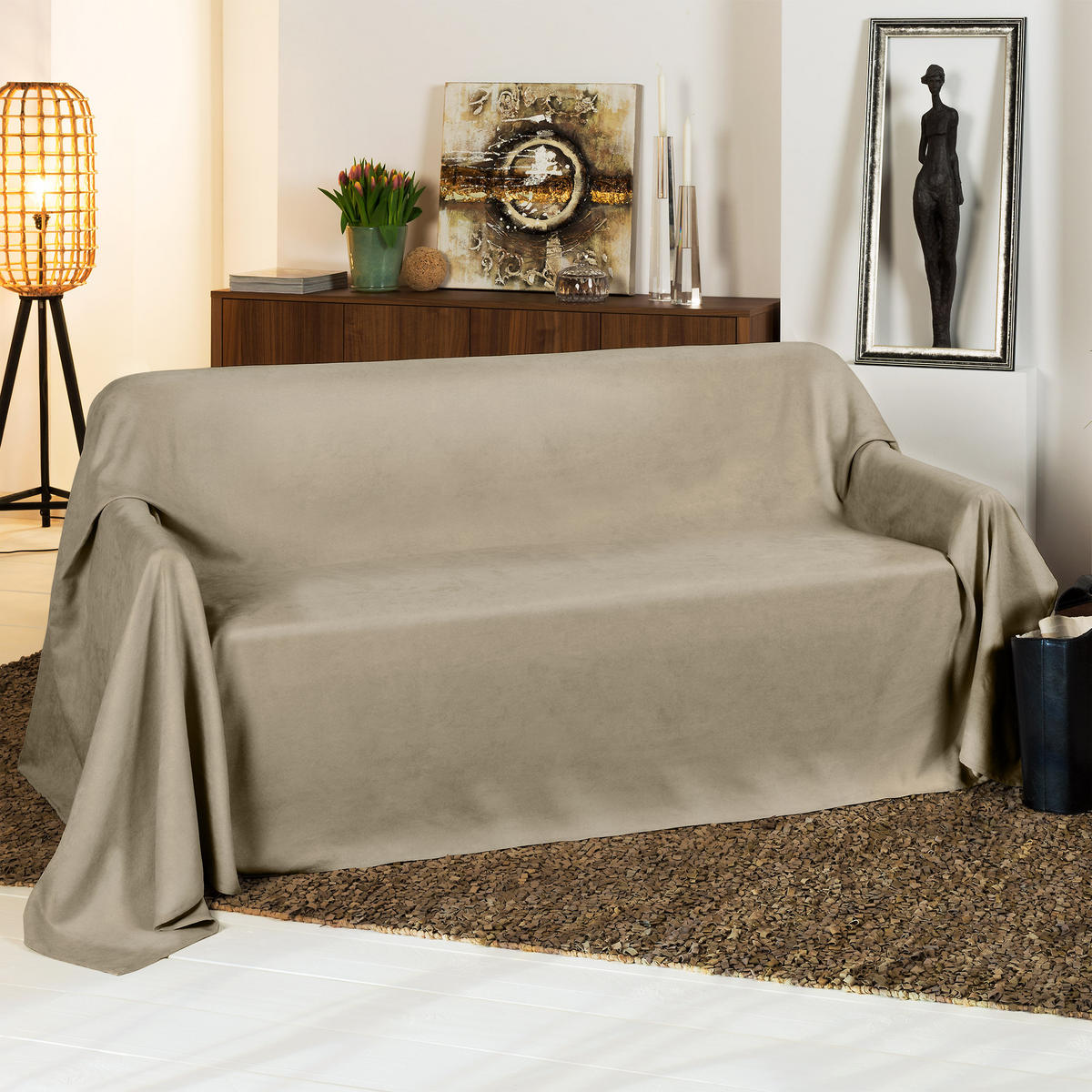 TAGESDECKE Romantica Wildleder Optik 210/280 cm Natur - Beige, Textil (210/280cm) - Beautissu 