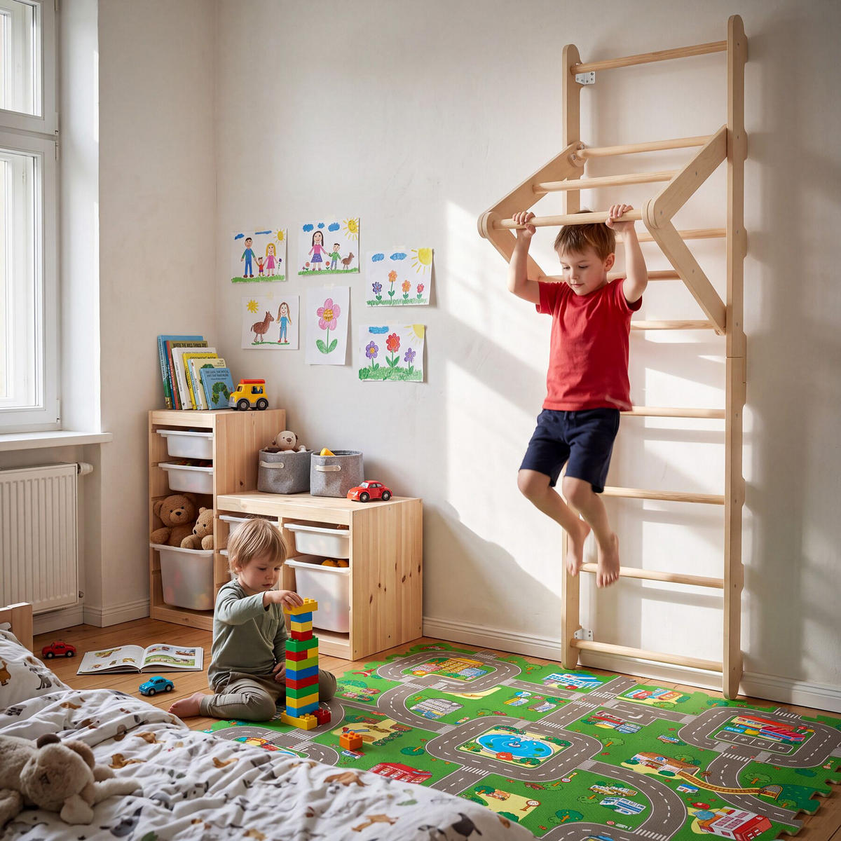 SPROSSENWAND Matterhorn, indoor, für Kinder ab 3 Jahren, hellbraun - Hellbraun, Holz (62/210/58cm) - tectake
