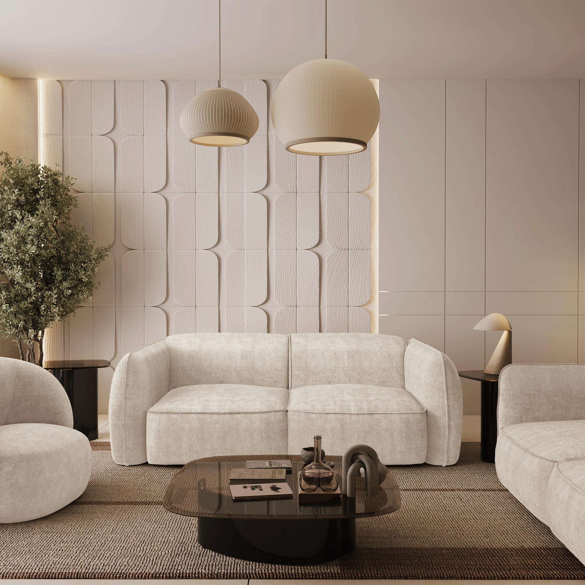 SOFA 4-SITZER Rastervelours Creme 230cm - Creme, Textil (230/74/90cm) - Sia Home