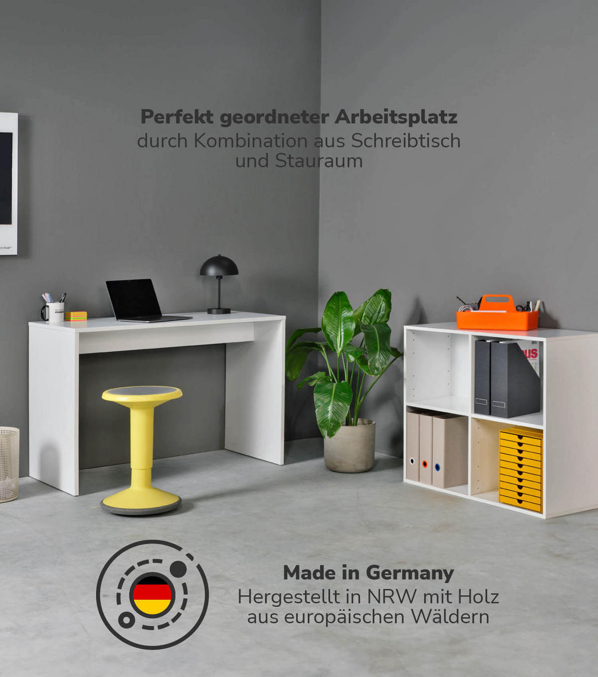 SCHREIBTISCH Der Produktive - Weiß, Holzwerkstoff (54/112/77cm) - Mokebo