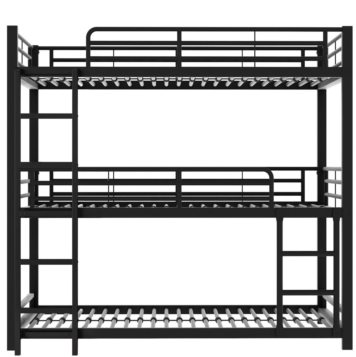 ETAGENBETT 90/200 cm aus Metall in Schwarz, Dreifachbett mit Leiter - Schwarz, Metall (90/200cm) - Flora Grace