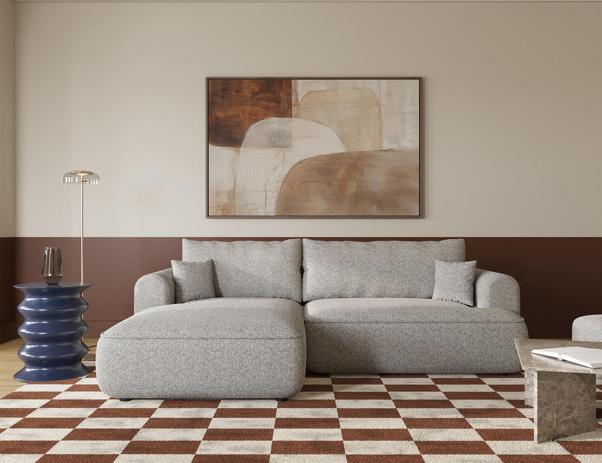 ECKSOFA Ovo Greige Webstoff-Bezug - Taupe/Schwarz, Kunststoff/Textil (260/165cm) - Selsey