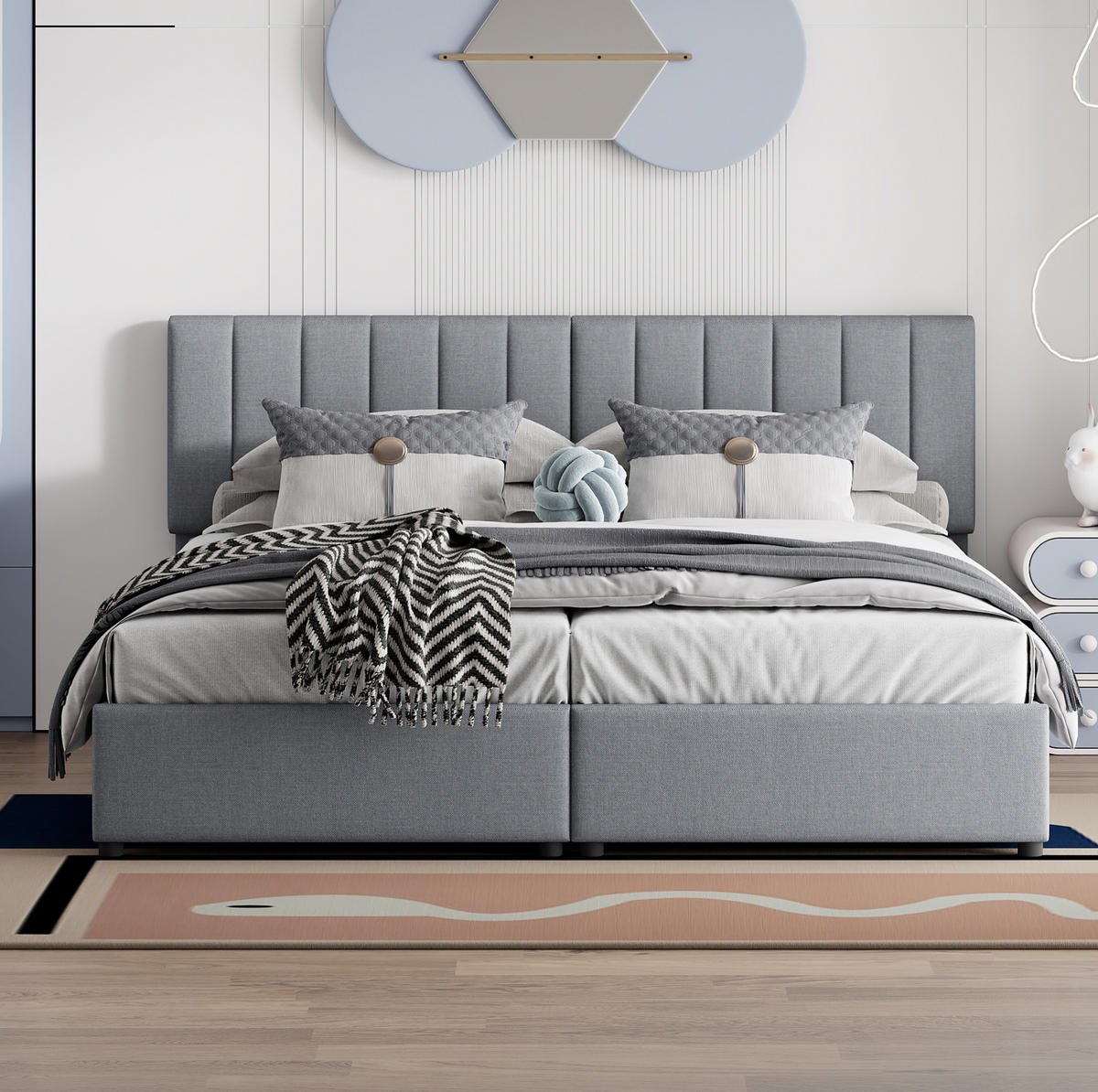 ČALÚNENÁ posteľ 180/200 cm sivá s hydraulickým úložným priestorom z ľanovej tkaniny - sivá, textil (180/200cm) - OKWISH