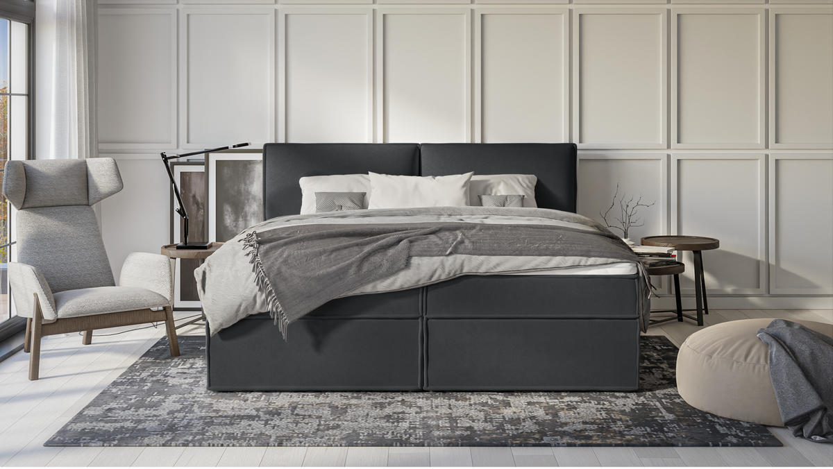 BOXBETT Eclipse 200/200 cm Graphit Luxusmicrofaser - Graphitfarben/Schwarz, Holz/Kunststoff (200/200cm) - S-Style Möbel