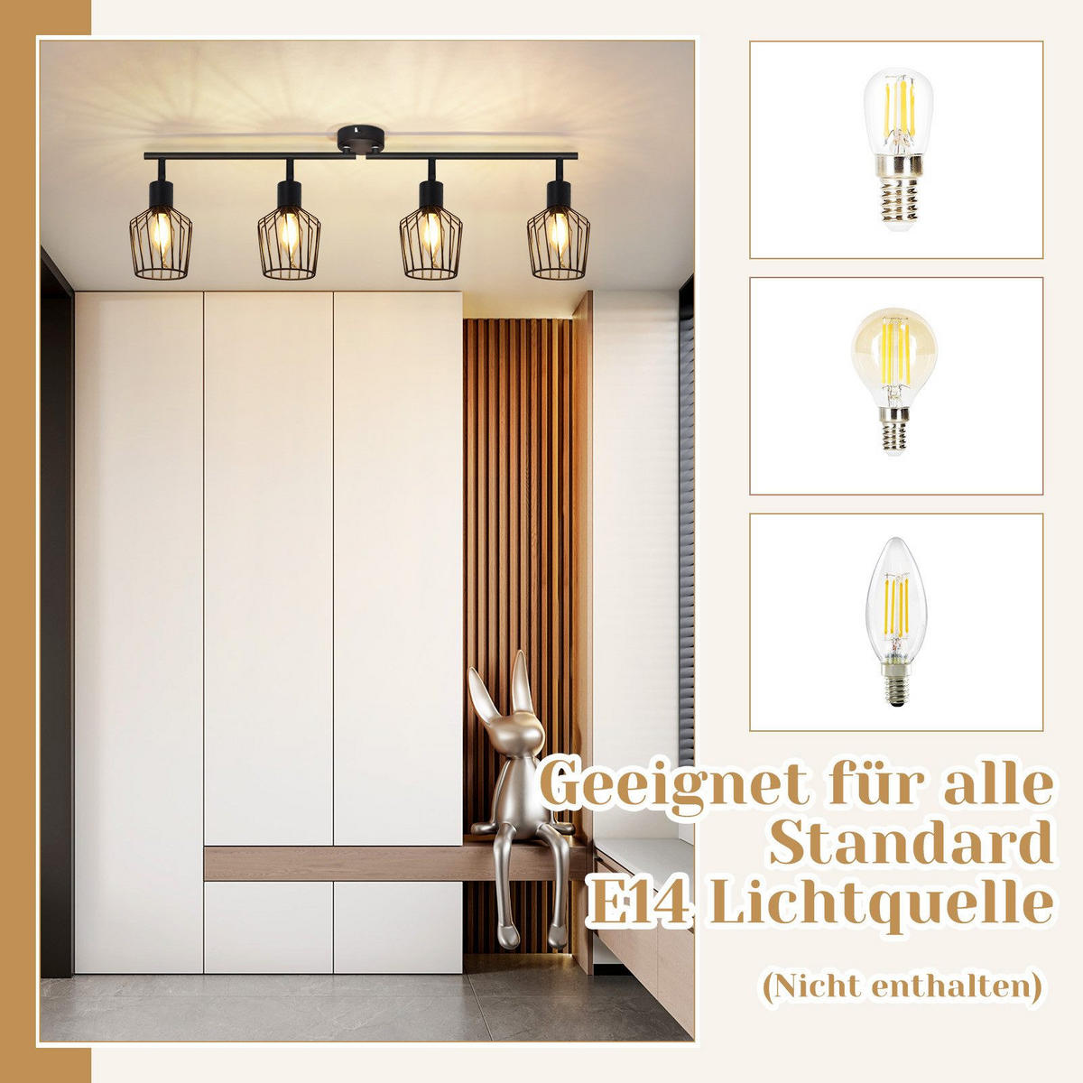 STRAHLER Franziska 4-flammig 75/24/10 cm - Schwarz, Metall (75/24/10cm) - Nettlife