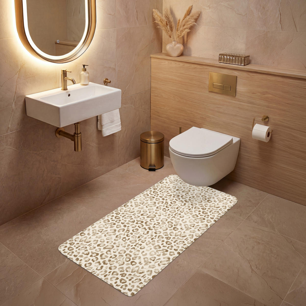 WC PŘEDLOŽKA Leopard - Classic - Béžová 60x120 cm - světle hnědá, textil/plast (60/1cm) - OnlyWow