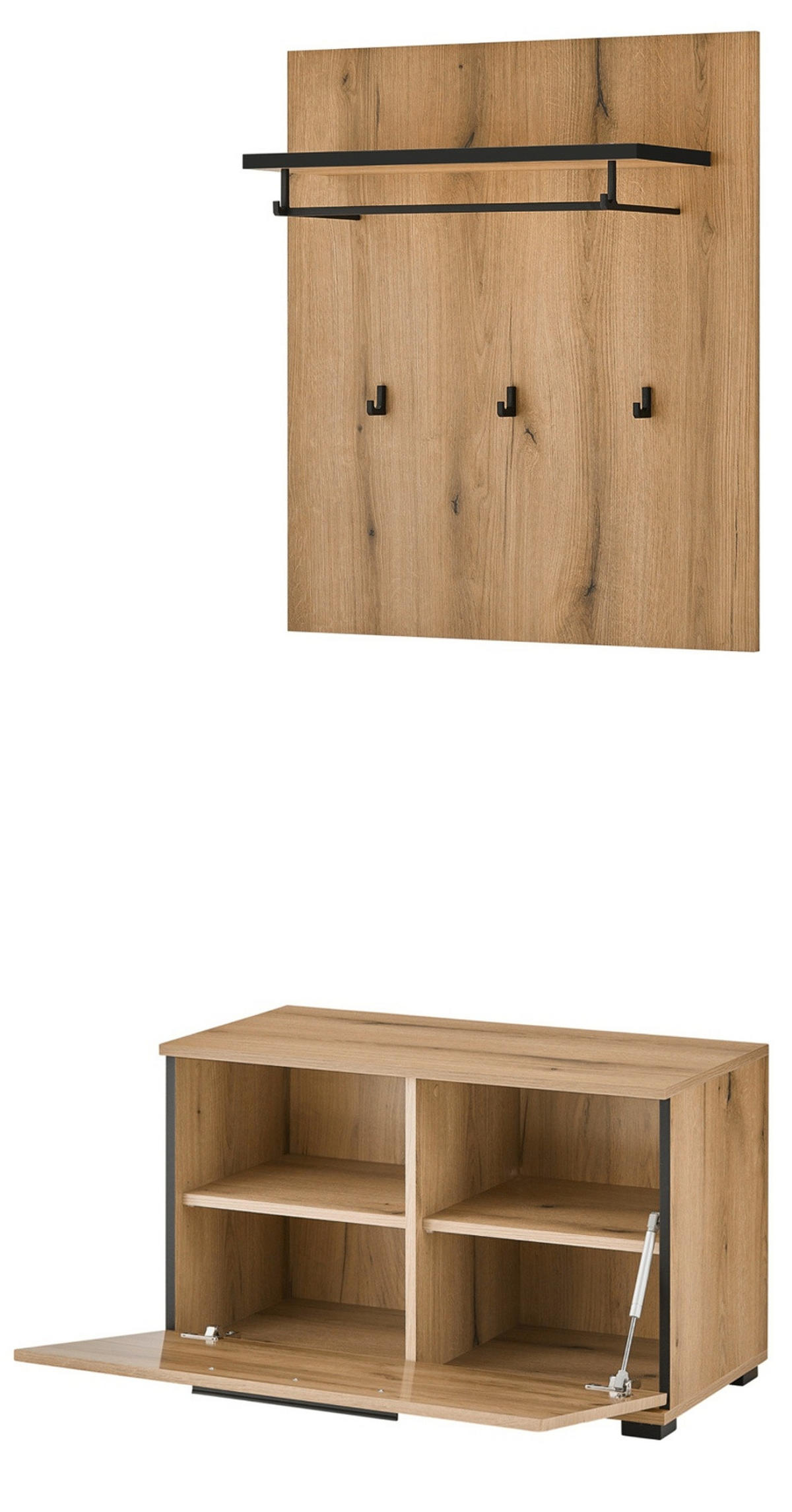 GARDEROBEN-SET 3-teilig Evoke Eiche 80 cm, Kombination mit Stauraum - Eichefarben/Dunkelgrau, Holzwerkstoff/Kunststoff (80/200/40cm) - Furn.Design
