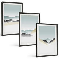 BILDER SET 3er Set - 40x60 cm Schwarzer Rahmen - Minimalistische Pastellberge - Schwarz, Kunststoff (40/60cm) - TULUP