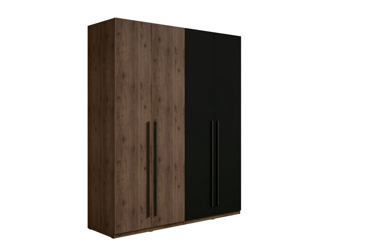 KLEIDERSCHRANK VASSA 180 / 220 / 58 cm in Schwarz / Nussbaum - Nussbaumfarben/Schwarz, Holzwerkstoff (180/58/221cm) - Deine Möbel 24